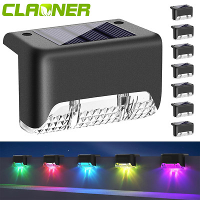 8Pack Solar Stair Lights 7 Fixed Color Outdoor Garden Step Deck Porch Decor Lamp