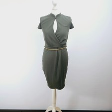 Miss Selfridge Wrap Dress Gold Belt Khaki Size UK 10