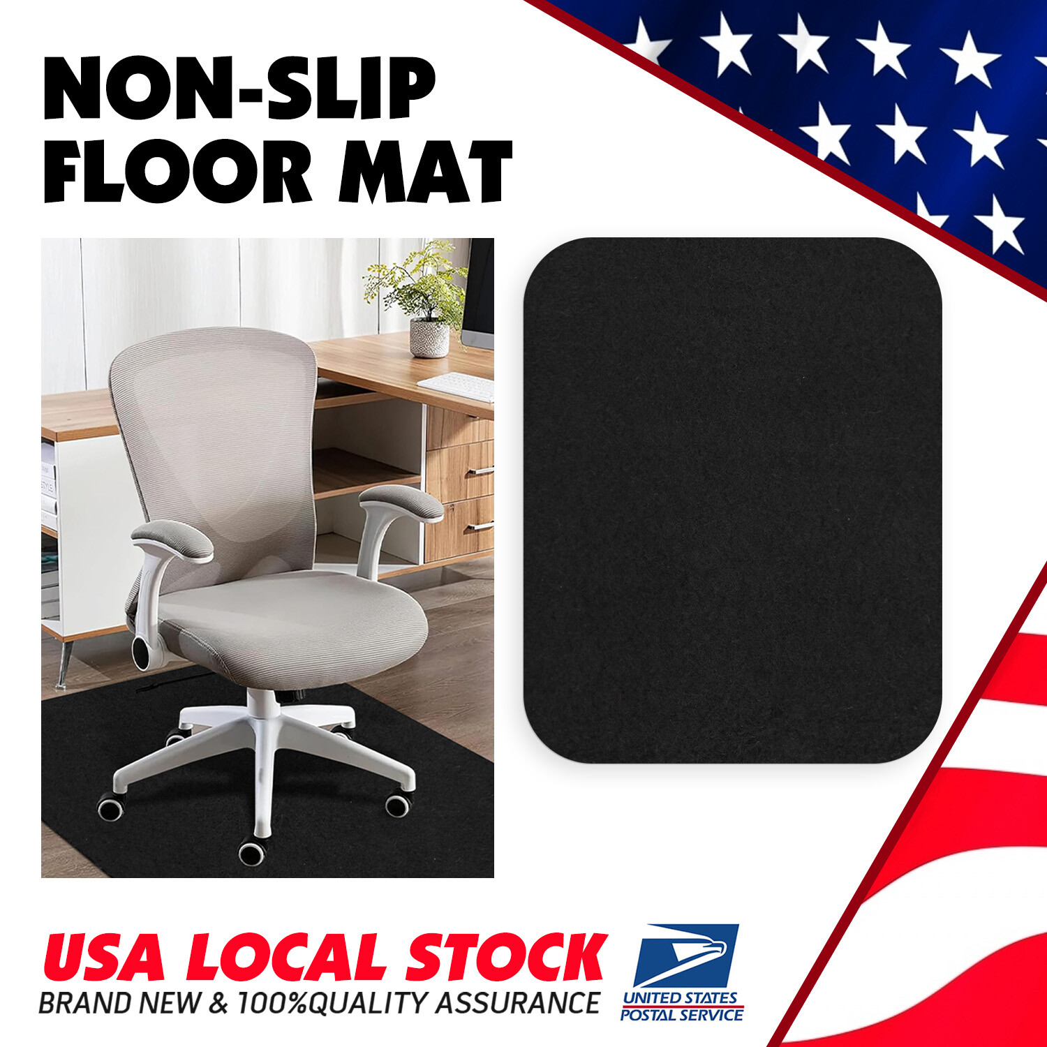 Anti-slip 47x51 Black Office Chair Mat for Hardwood Floors-image