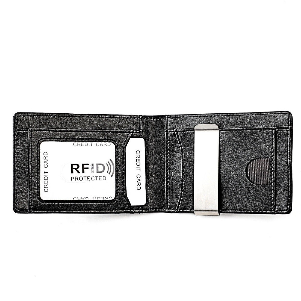 Men's Leather Wallet Money Clip Slim Front Pocket ID Credit Card Holder Handbag