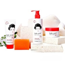 Kojic Acid 4 Piece Set with Soap, Face Cream, Body Lotion  Facial Wash -...