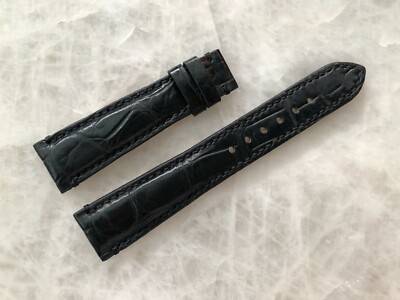 20mm/16mm Black Alligator Crocodile Embossed Leather Watch Strap Band