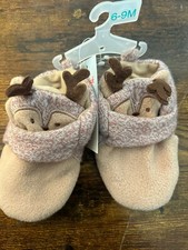 Cat Jack Baby Reindeer Bootie Slippers Brown Hook Loop Strap Size 6-9M B97