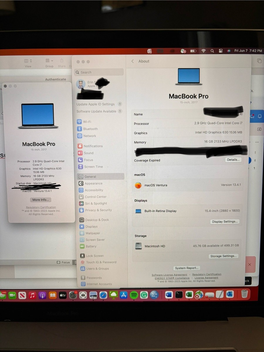 Apple MacBook Pro (Retina) 15.4 in 2017/Intel Core i7 7th Gen