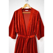 Vintage Miss Elaine Velour Orange Velvet Polka Dot Wrap Robe O/S Made USA