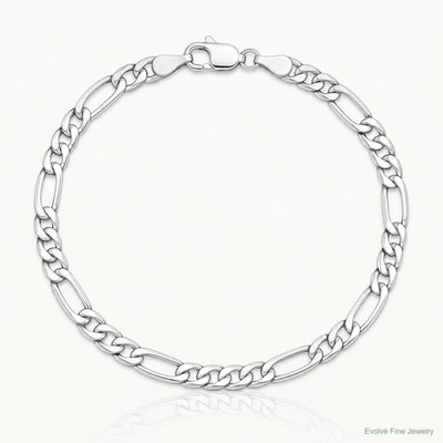 14K Weißgold 4,4 mm halbmassives Figarokettenarmband 7''-8''