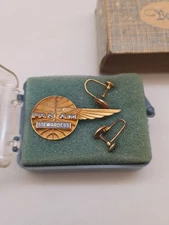 Pan Am Airways (PAA) Stewardess Badge & Earrings 10K by Balfour New Old Stock 
