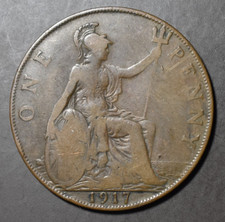 Great Britain  1917  One Penny Coin  King George V