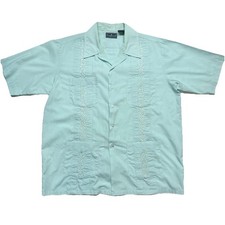 VTG TropiCool Embroidered Guayabera Cuban Cigar Button Up Shirt Teal SZ Large