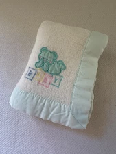 Vintage Cuddle Time Baby Blanket Blue Bear Baby Blocks 100% Acrylic Stain Trim