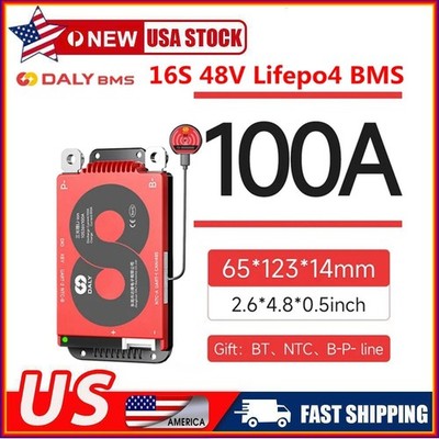 Daly Smart BMS 16S 48V 100A LiFePo4 Battery with Balance +Bluetooth Module USA