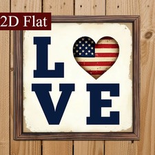 LOVE USA Flag Heart Patriotic Wooden Plaque 4th Of July Rustic Farmhouse Decor