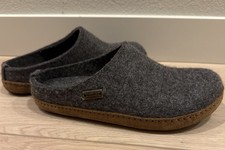 Haflinger Womens Grey Gray Felt Wool Clogs Slippers Sz 37 /US 6. LEATHER SOLE