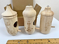 Hummingbird House Outdoor Hanging Wooden Humming Bird Nest 3 Pcs Untreated Hemp