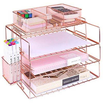 Briefablage, 4 Ebenen Roségold Schreibtisch Organizer, Stapelbare Datei