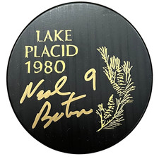 Neal Broten Autographed Fan HQ Excl 1980 Lake Placid Puck Miracle On Ice USA