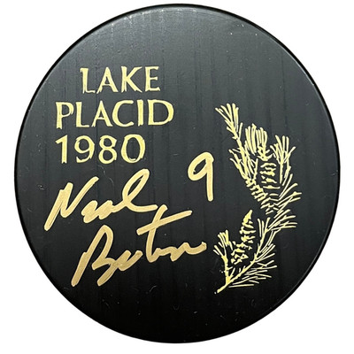 Neal Broten Autographed Fan HQ Excl 1980 Lake Placid Puck Miracle On Ice USA