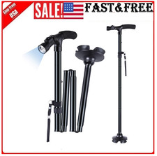 LED Walking Stick HurryCane All Terrain Pivoting Base Folding Cane Travel Black