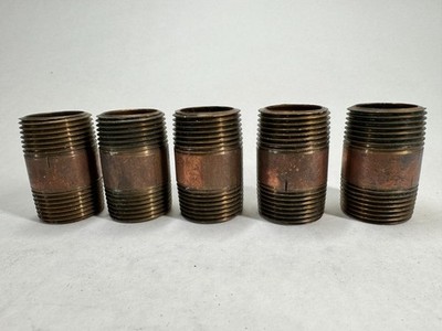 (5-PACK) Brass Nipple 1'' NPT Schedule 40 x 2'' Long, Thread Both Ends