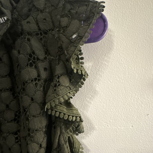 Maeve by Anthropologie Green Lace Shift shirt US 12 Ruffle Crochet High Neck - Picture 3 of 8