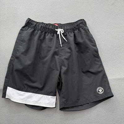Shark Rescue Swim Shorts Mens Large Black Solid Trunks Mesh Lined Beach