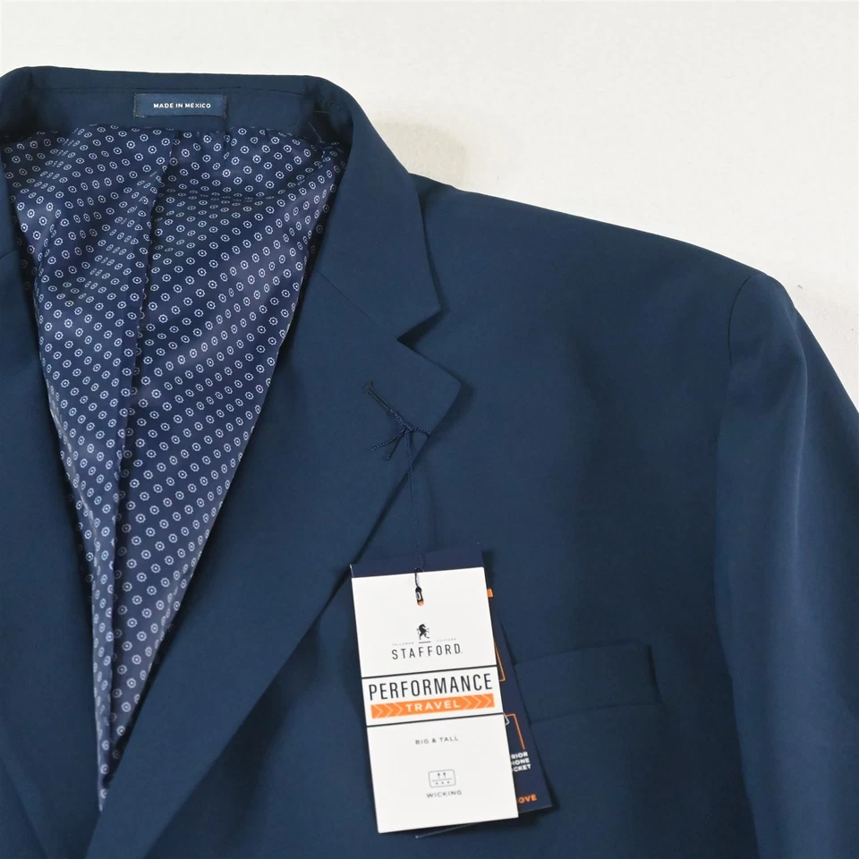 NEW Stafford 54R Blue Performance Travel Soft Shoulder Blazer Jacket Sport Coat - Image 2 of 4