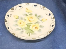 Vintage Mid-Century Yellow Rose Compote Plate With Lattice Edge Japan 