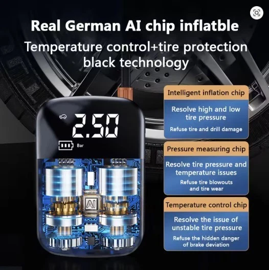 Bomba de aire portátil para automóvil Bomba infladora de neumáticos eléctrica inalámbrica inteligente digital D Foto 3 de 4