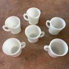 Vintage Set Of 6 Anchor Hocking White Milk Glass Mugs With D-Handle