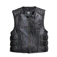 HD Men's SWAT Style Motorcycle Leather Biker Vest Tactical Club Riding Gear