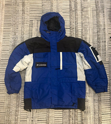 Columbia Omni-Tech Hooded Insulated Ski Jacket Full Zip Mens M/L Blue Colorblock