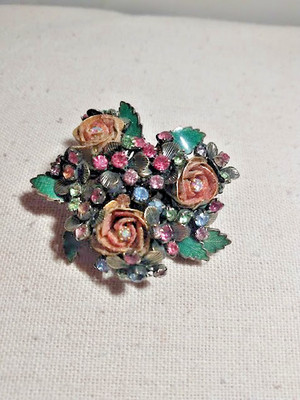 Stunning Vintage Multi Color Floral Bouquet Brooch