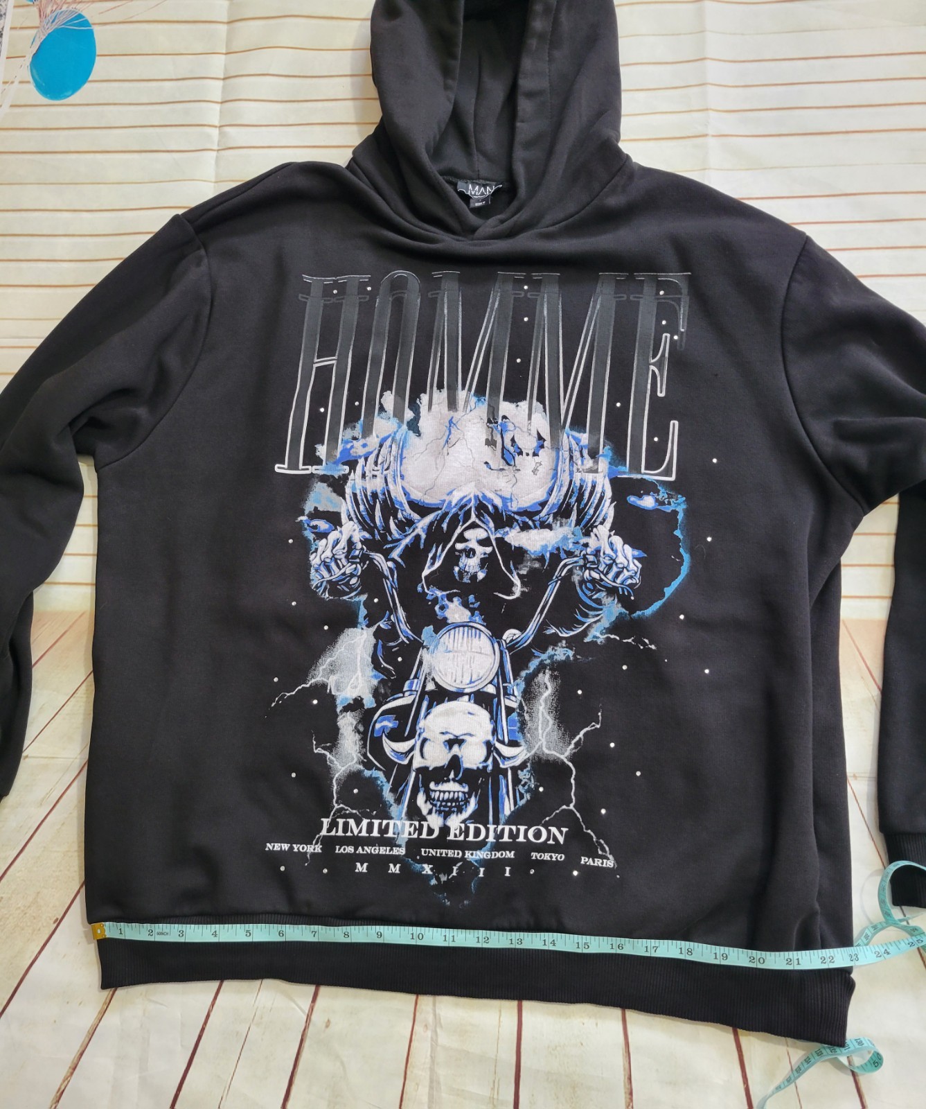 Homme Boohoo Man Skull Print Limited Edition Black Hoodie Sweatshirt Large image 8