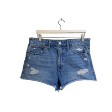 Madewell Relaxed Denim Shorts Medium Wash Distressed Raw Hem Size 29