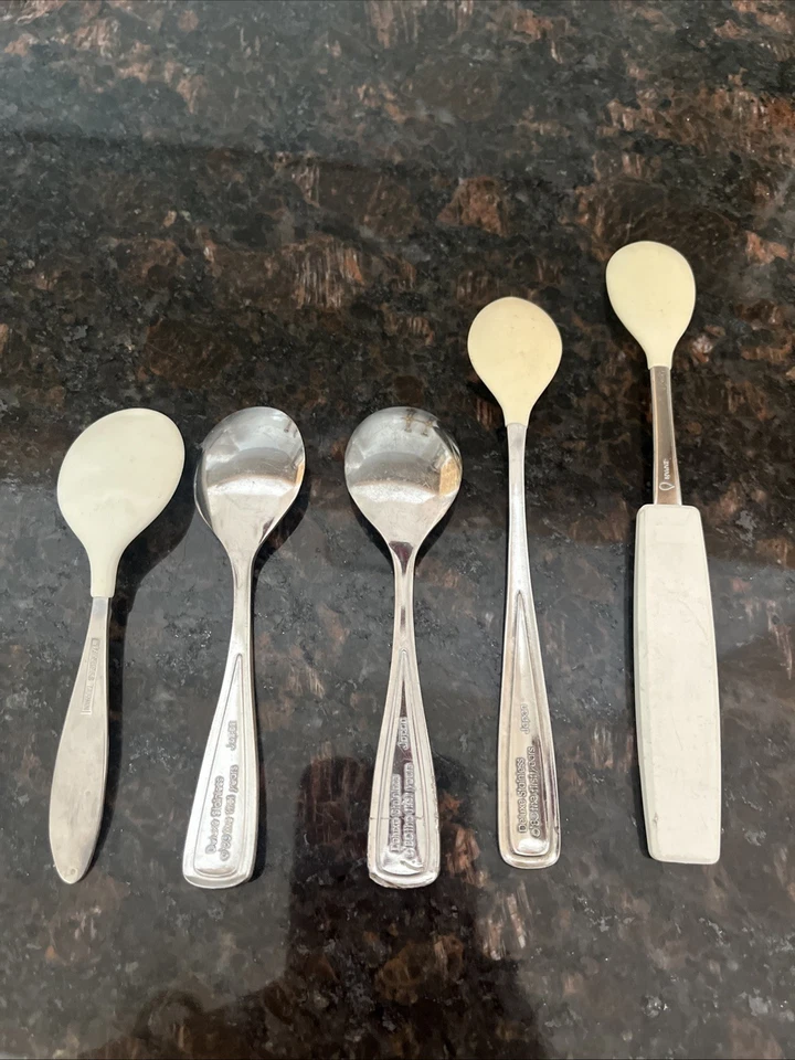 Lote 5 cucharas bebé bebé vintage años 80 los primeros años de lujo inoxidable Foto 2 de 2