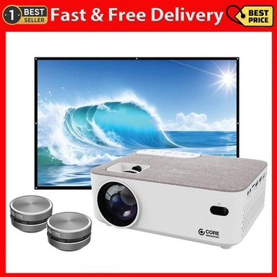 Core Innovations Home Theater Bundle with Projector, 120'' Screen, and Two White