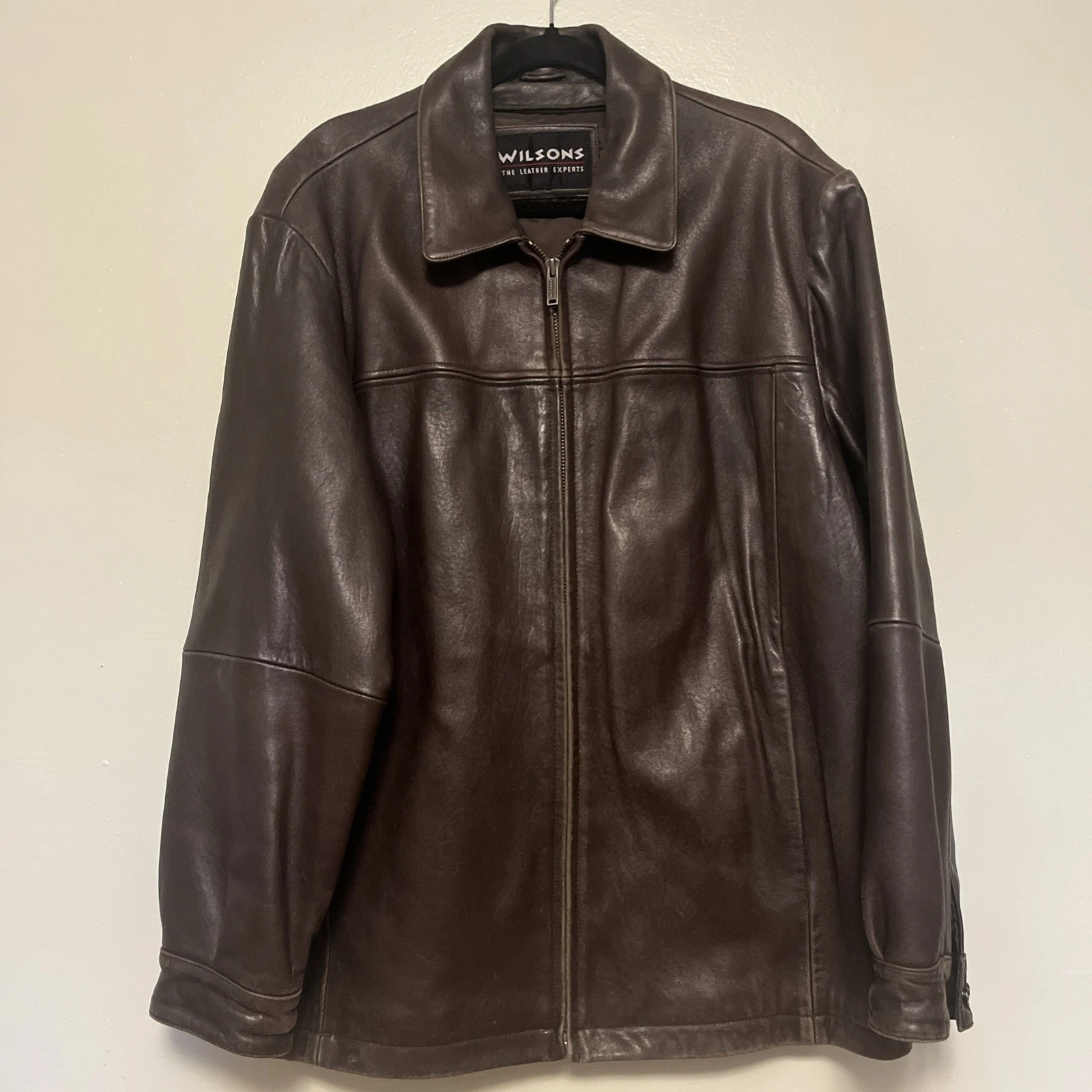 Vintage Wilsons Leather Mens L Large Brown Leather Full Zip Jacket
