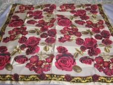 Vintage Ellen Tracy Large Floral Silk Scarf 35" X 35" Red Rose Pattern
