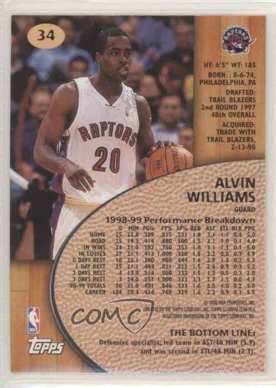 1999-00 Topps Stadium Club Alvin Williams #34 - Image 2 of 2