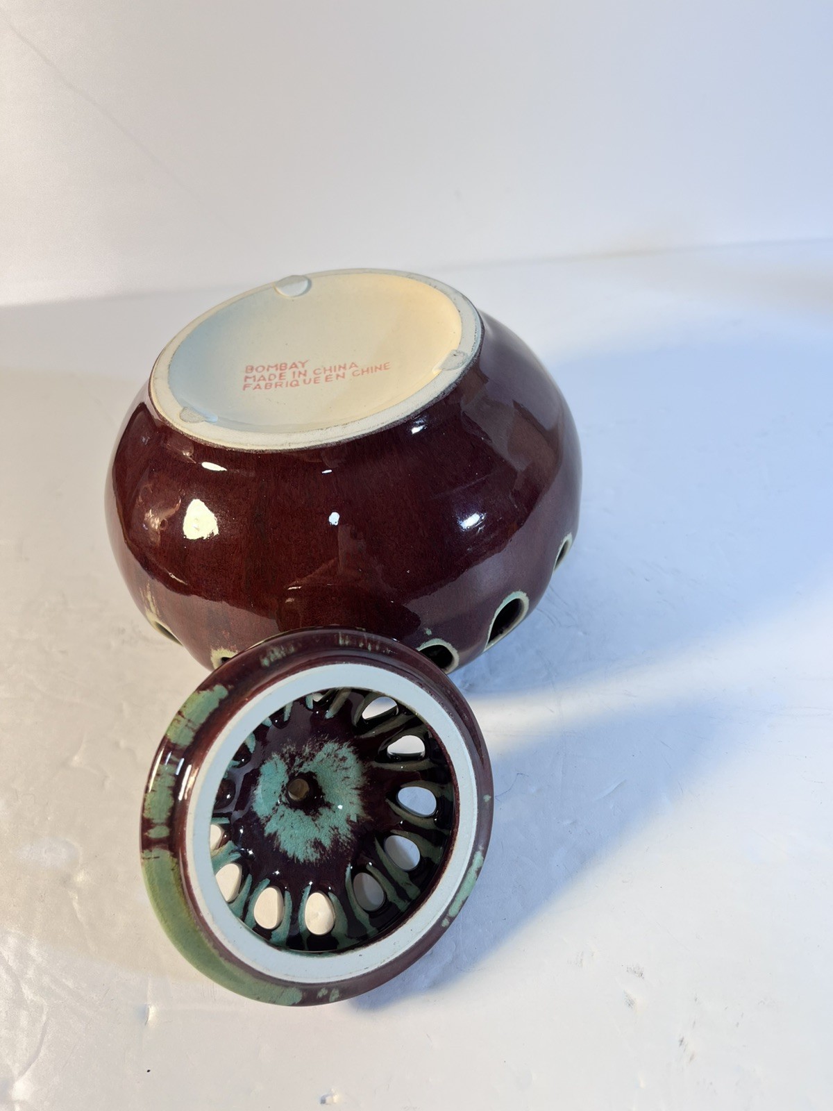 Bombay Pottery Coil Cone Sticker Incense Burner Holder Potpourri Ceramic Pot Lid