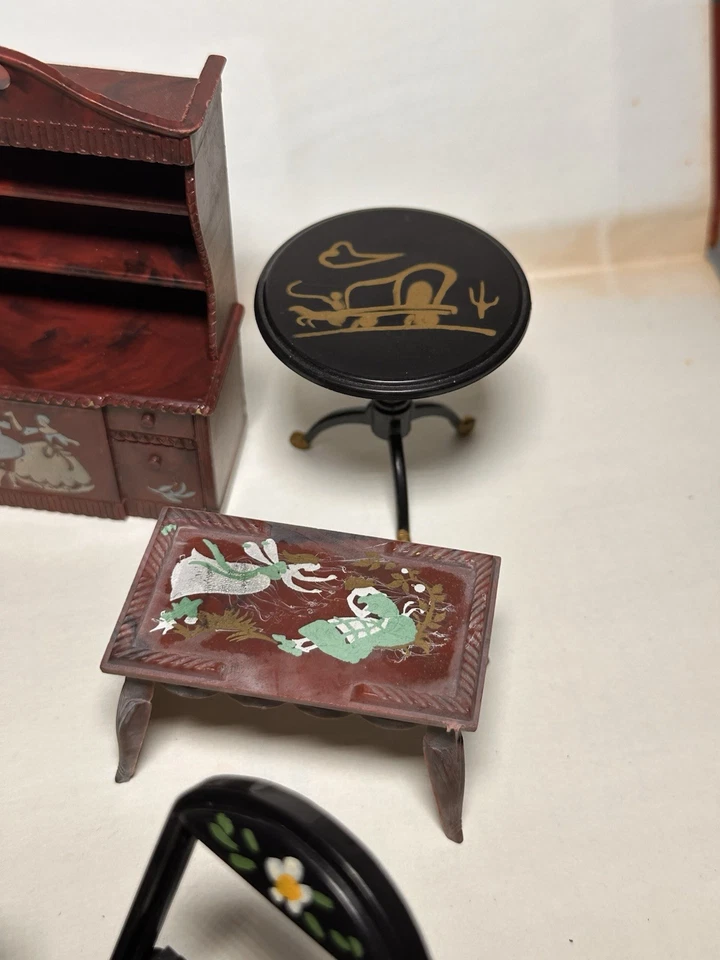 Renwal vintage varios Mesa plegable floral pintada muebles para casa de muñecas etc. Foto 4 de 4