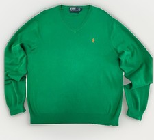 Vintage Polo Ralph Lauren Men Sz L Pima Cotton V Neck Grass Green Jumper Sweater