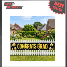 Graduation Banner Polyester 50x300CM Black Gold Class of 2026 Yard Decor Party