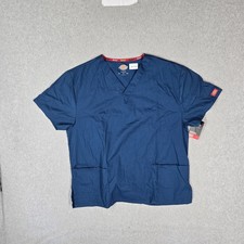 Dickies Women Scrub Top L Blue 86706 Modern Classic Logo Short Sleeve NWT