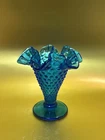 Fenton Colonial Ice Blue Ruffled Hobnail 4" Trumpet Bud Vase Vintage USA