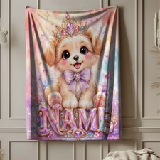 Personalized Pink Princess Puppy Coral Fleece Blanket