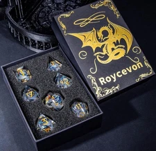 Roycevon Dragon Pattern Liquid Core DND Dice Set, 7Pcs Sharp Edge DandD Dice 