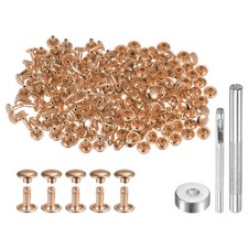 100 Sets Leather Rivets 8 x 7mm Metal with 3 Setter Tools Light Gold Tone