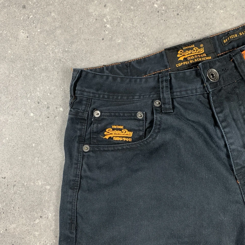 Superdry Shorts Mens W32 Black Copper Black Denim Officer Slim Short Zip Fly — 第 2/4 张图片