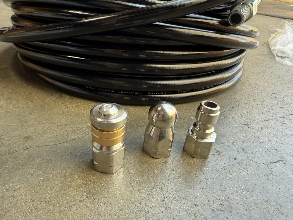 100ft Sewer Jetter Pressure Washer 5800PSI Hose Kit Clean Plumbing Drain Pipe - Image 4 of 4
